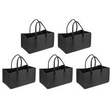 5X Bolsa de Almacenamiento de Fieltro de Madera para Chimenea, Cesta para Revistas, Bolsillo para Leña, Cesta Plegable de Fieltro para Leña, Negro