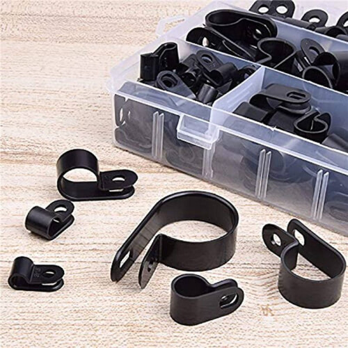 400Pcs R-Type P-Type Cable Clamps Plastic Nylon Wire Clip Assortment Kit Hardware Tools Cable Clip Buckle Clips Ties 2