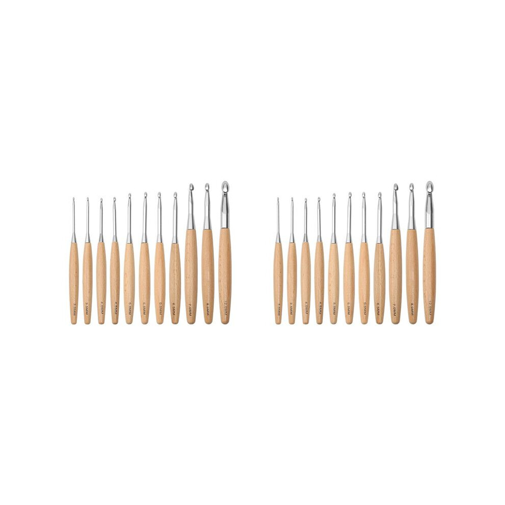 22Pcs Crochet Hooks 3.0Mm-12Mm, Crochet Hooks With Wooden Handle, Single Crocheting Knitting Hooks, Crochet Needles 6031240098209