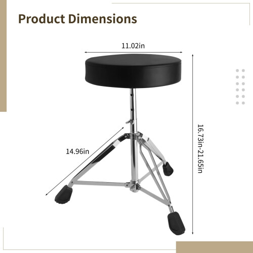 Adjustable Drum Throne with Padded Seat and Stable ThreeLeg Base for Musicians 2
