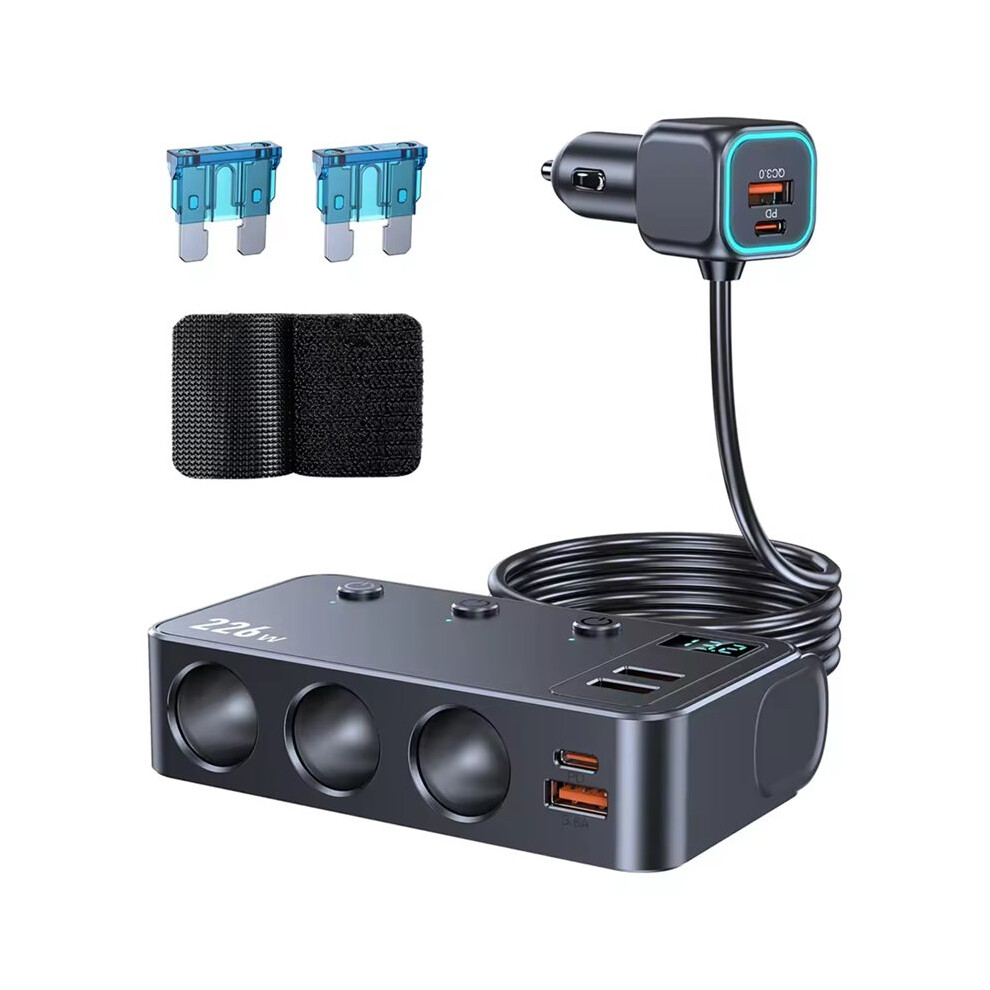 9 In 1 Cigarette Lighter Splitter 226W Car Charger Adapter With Pd/Qc 3.0, 3.3Ft Cable 12V/24V Independent Switches 6031353661642