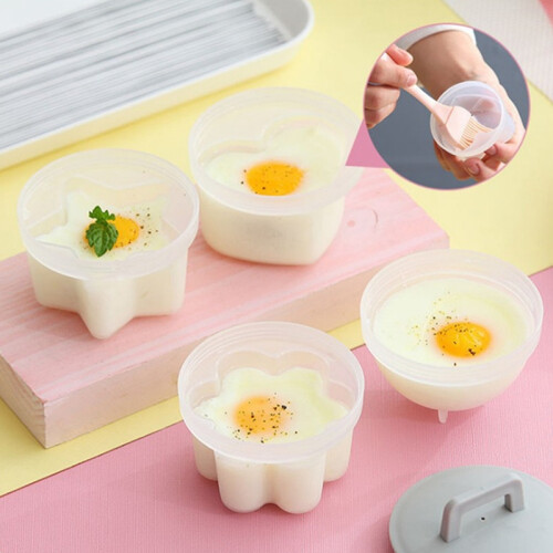 Cute Egg Boiler Set Plastic Egg Poacher Set Kitchen Egg Cooker Tools Egg Mold Form with Lid Brush Pancake Maker 2