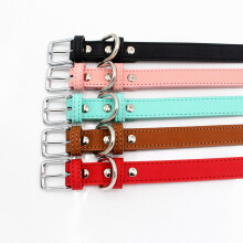PU Small Dogs CollarsAdjustable Zinc Alloy Solid Color Puppy Collar Comfortable Durable Pets Supplies Accessories A