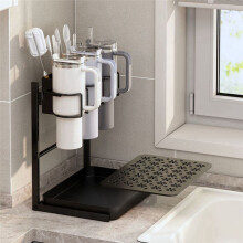 2-Tier Black Cup Holder for Cup Storage and Draining Kitchen Supplies Rack