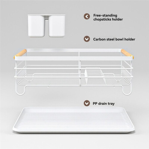 Kitchen Table with Detachable Drip Tray, Tableware Rack, White Dish Drain Rack, Multifunctional Tableware Storage Rack