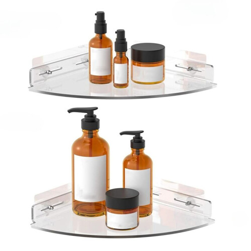 2Pcs Floating Corner Shelf Triangle Wall Mount Storage Rack Bathroom Shelves for Kitchen Bathroom Bedroom 1
