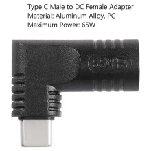 Adaptador de Carga de Alimentación Macho con Entrada PD CC Hembra de 65 W A USB Tipo C para Teléfonos, Tabletas y Portátiles (Negro 7406 B)