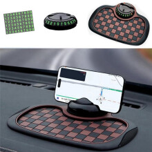 Multifunctional Car Anti-Skid Pad with Mobile Phone Bracket, Brown Plaidstyle, Dashboard Anti-Skid Pad.