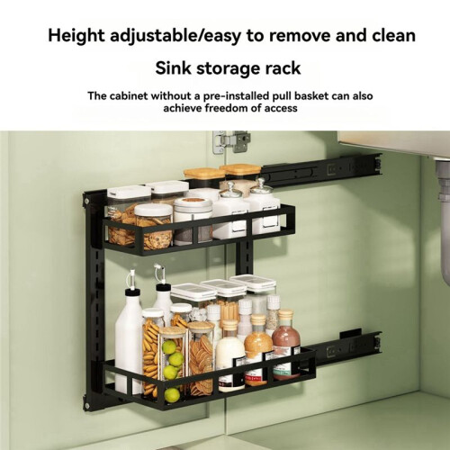 30CM Two-Tier Kitchen Sink Storage Rack with Pull-Out Baskets for Bathroom Organization 1