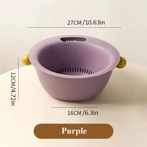 Multifunctional Double Layer Vegetable and Fruit Washing Basket,Cute Round Solid Color Design,Thickened for Durability C 2