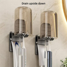 Toothbrush Rack Punch-Free Bathroom Wall-Mounted Mouthwash Cup Holder Electric Toothbrush Rack Gray