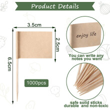 Palitos decorativos para cupcakes de aniversário, toppers de bolo com bandeirinhas, palitos de madeira e papel kraft com design em branco, perfeitos