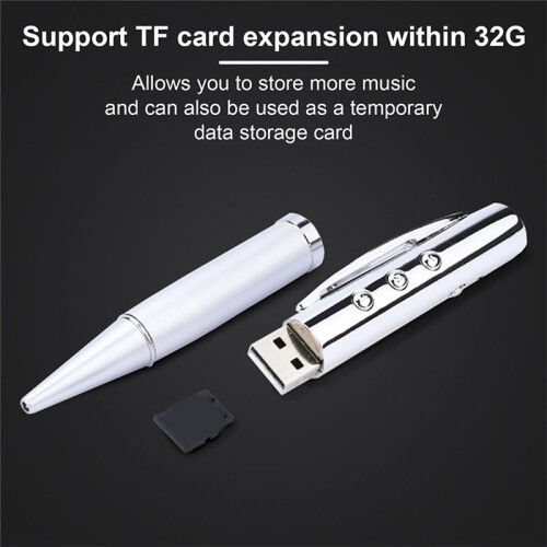 Pen MP3 Player USB Portable Music Player Multifunctional Student Writable Pen Player Silver 2