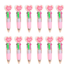12Pcs Heart Shape Multicolor Pen 4 Color-in-1 Ballpoint-pink