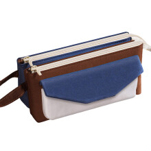 Double Layer Large Capacity Pen Case Smooth Zippers-Blue