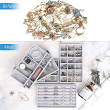 Bandeja Organizadora de Joyas, Organizador de Joyas de Terciopelo Apilable de 10 Piezas para Cajón, Vitrina Bandejas de Exhibición de Almacenamiento