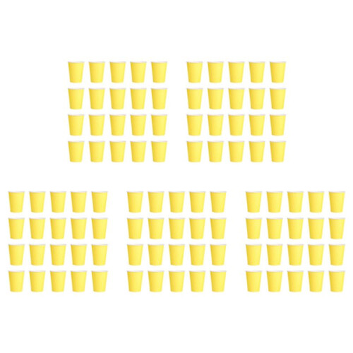 100 Paper Cups (9oz) - Plain Solid Colours Birthday Party Tableware Catering(Yellow)