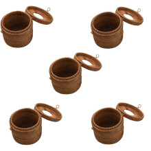 5X Round Rattan Tissue Box Vine Roll Holder Toilet Paper Cover Dispenser for Barthroom,Home,Hotel and Office
