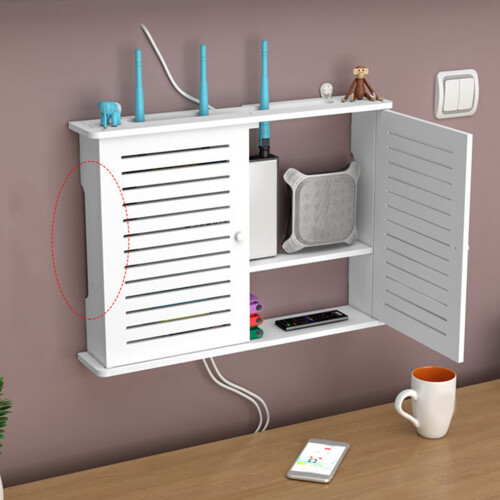 2X Wireless Wifi Router Storage Boxes Wooden Box Cable Power  Wire Bracket Wall Hanging Plug Board Shelf 2