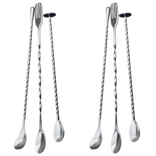 6 Pcs Extra Long Stainless Steel Mixing Spoons Spiral Pattern Bar Cocktail Shaker Spoon Barware Stirring Spoon