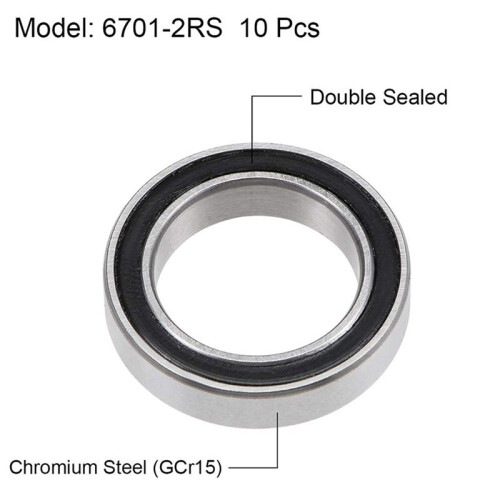 100PCS 6701-2RS 12X18X4 mm Miniature Double Rubber Sealed Deep   Bearings 2