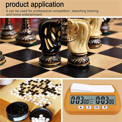 5X Orologio per Scacchi, Timer per Scacchi Digitale E Timer per Gioco, Orologio Professionale Portatile Multiuso 3-In-1 Giallo 2