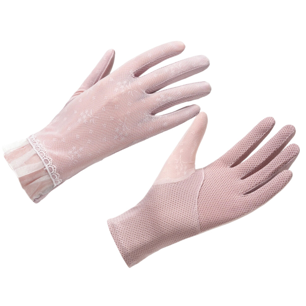 Pink 1Pair Women Sun Protecting Mittens Touchscreens-Flesh