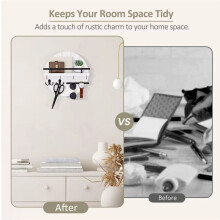 Wall Mount Key Holder Key and Mail Organizer Rack 11.8Inch Key Holder with Shelf and Hooks for Wall Decorative Organizer