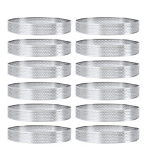 12 Stuks 10 cm Ronde Taartringen met Gaten RVS Fruittaart Quiches Cake Mousse Mal Keuken Bakvorm Ring