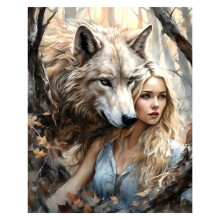 Paint with Diamond Embroidery Diamond Painting Full Round Picture of Rhinestone the Princess and the Wolf, (30 X 40cm) A