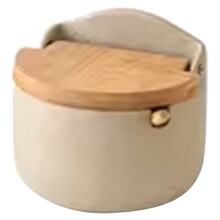 Japanese Style Clay Seasoning Jar Bamboo Lid Spice Jar with Spoon Kitchen Sugar Salt Spices Storage Box Container 1Pcs