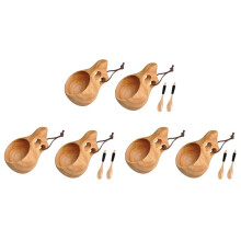 6 Pack Holz Becher im Nordischen Stil Kuksa Tasse Tragbarer Draußen Camping Trinken Wasser Becher Aus Holz Kaffee Tasse mit Holz Löffel