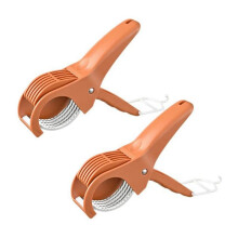 2pcs Stainless Steel Fruit Vegetable Slicer Tool for Ham Sausage Salad Kitchen Gadget Red-Brown