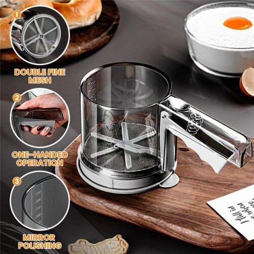 Semi-Automatic Flour Sifter Hand Press,Plastic Baking Sieve Cup for Powdered Sugar,Cup-Shaped Strainer for Baking 2