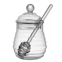 1Set High Borosilica Glass Honeycomb Tank Honey Storage Container with Dipper and Lid Honey Bottle for Home Party S
