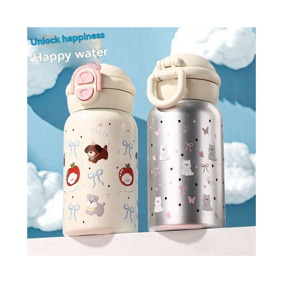 Tauoh Cute Stainless Steel Water Bottle With Straw 500Ml Kawaii Water Bottle For Hot Or Cold Drinks Adorable Travel Mug White