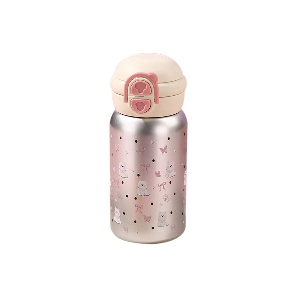 Tauoh Cute Stainless Steel Water Bottle With Straw 500Ml Kawaii Water Bottle For Hot Or Cold Drinks Adorable Travel Mug Silver