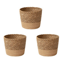 3X Straw Weaving Flower Plant Pot Wicker Basket Rattan Flowerpot Storage Basket Handmade Woven Planter Basket S