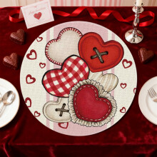1 Pcs Heart Shaped Round Placemats Set for Valentine's Day Wedding Anniversary Romantic Dinner Table Decor(36*36cm)