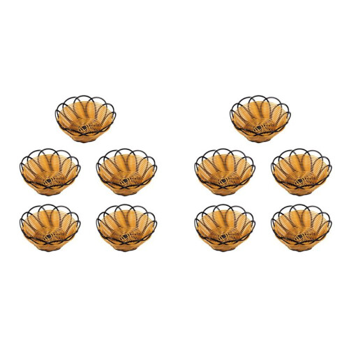 10pcs 7 Inch Plastic Braided Basket Fruit Vegetable Cookies Container Holder Black&Orange