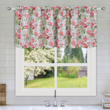 2 pcs Decor Linen Button Farmhouse Valance,Linen - Kitchen Curtains Valances, Rustic Color Block Design With Husk(140*46cm)