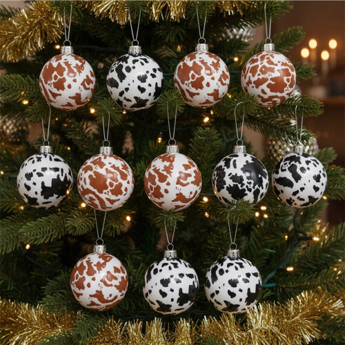 12pcs Black Macaron-Style Christmas Ball Ornaments