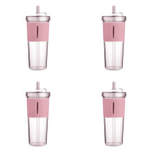 Reusable Boba Tea Cups with Straw & Lid, Leakproof Clear Tumbler, Insulated Smoothie Cup, Wide Straw Compatible with Bubble Tea