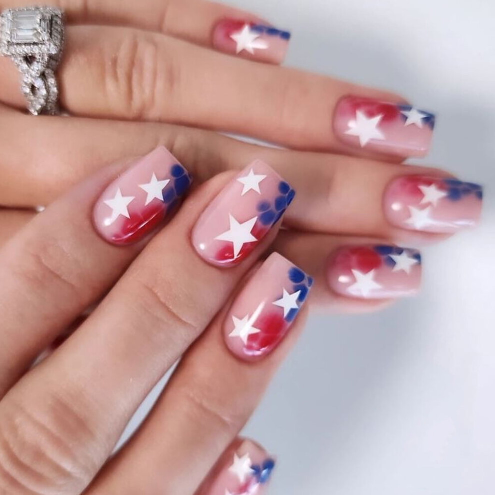 Press on Nails Fake Nails Independence Day Artificial Glues on Nails Square False Nails 4th of July Manicure Decors