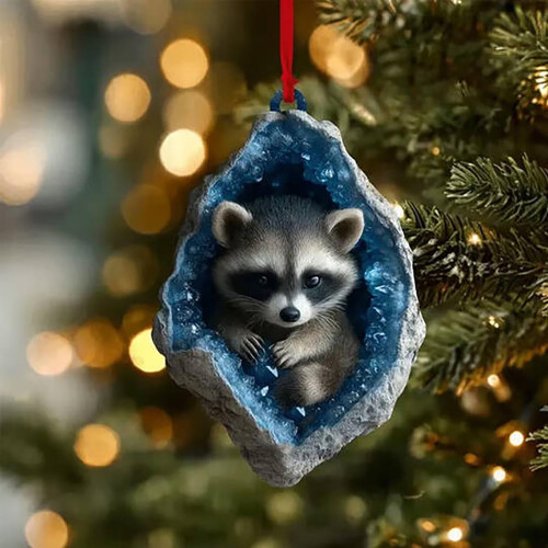 Weihnachtsbaum-Anhänger aus Acryl mit Eule und Waschbär