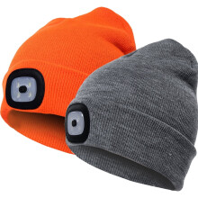 Morttic 2Pcs Unisex Knit Beanie Hat with Headlamp Button Battery Knit Hat With Light LED Knit Hat Winter LED Hat Light
