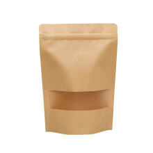 50PCS Packing Kraft Papers Window Food Bag Stand up Gift Dried Fruit Tea Packaging Pouches Zipper Self Sealing Bags (14x22cm)