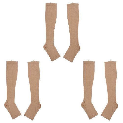 3X Increasing Circulation Compression Knee Socks Leg Support Stockings Beige S