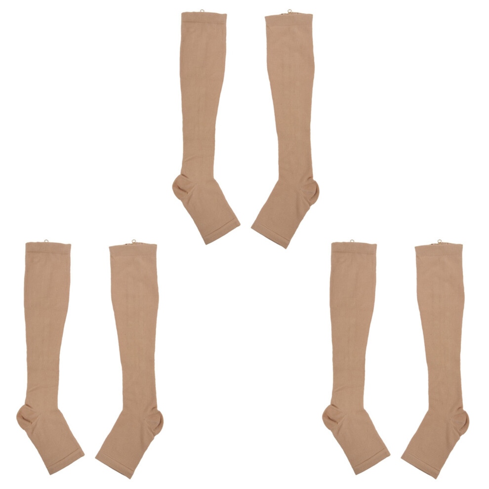 Semoic Beige 3X Increasing Circulation Compression Knee Socks Leg Support Stockings S