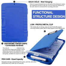 3X Clipboard Organizer Klemborden met Opslag Verpleegklembord Opvouwbare Bestandsmap Plastic Klembord (Blauw)